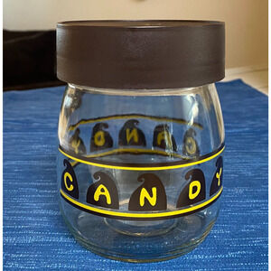 Vintage Carlton Glass Candy Jar Yellow Brown 3/4L Plastic Lid Canister 10B